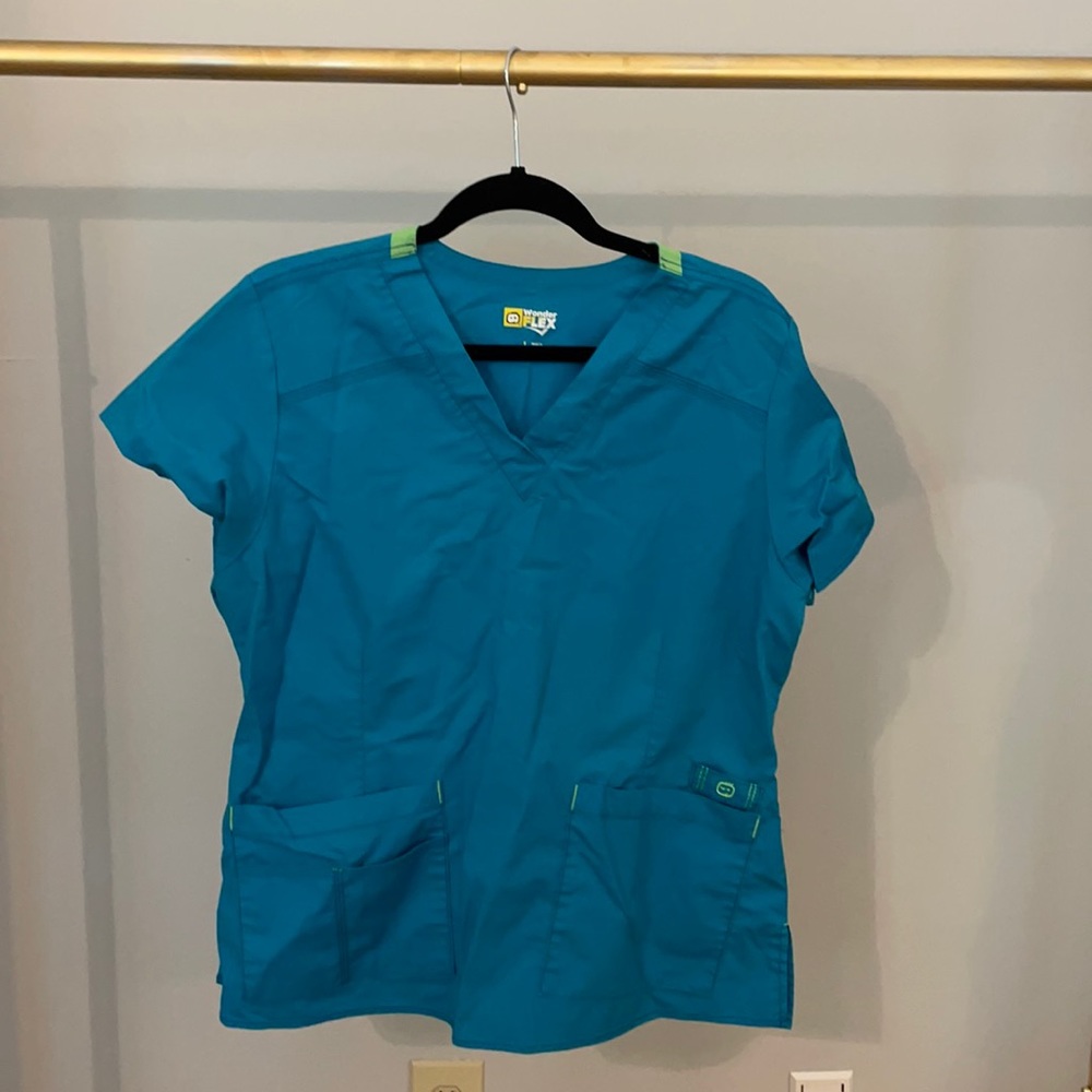 Wonder Flex teal scrubs top